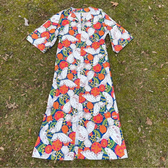 RARE Vintage Handmade maximalist groovy butterfly kaftan maxi dress - Picture 2 of 11